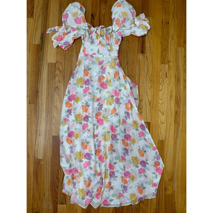 For Love & Lemons Petal Midi Dress Floral Size XXS Short Sleeve Asymmetrical