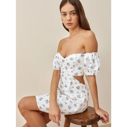 NEW NWT Reformation Emilia White Floral Mini Linen Cut Out Dress Size 10