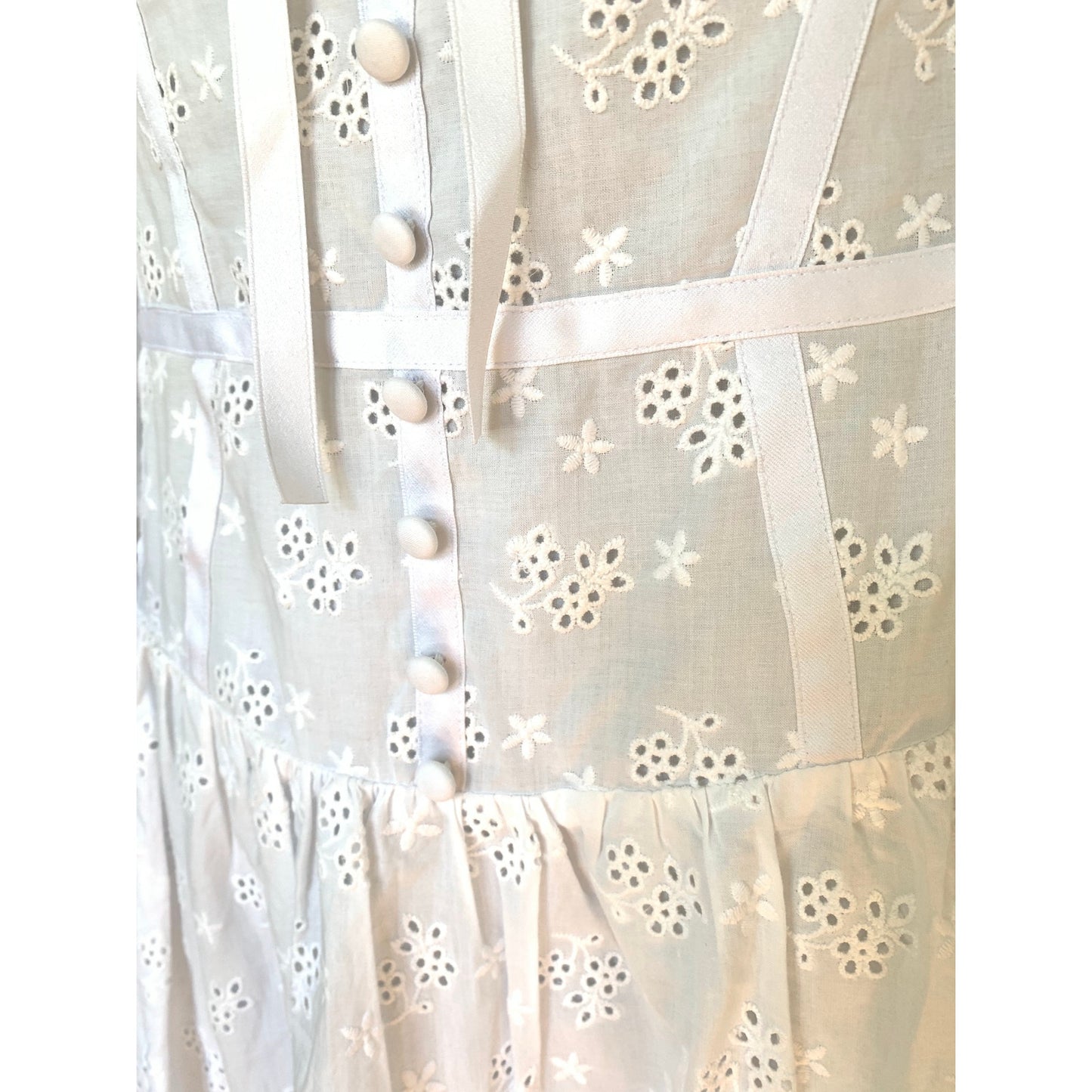 For Love And Lemons Jean Eyelet Corset Midi Dress in White Size XL 3/4 Sleeve