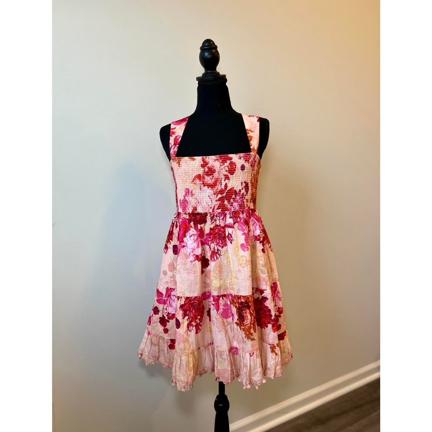 Hemant and Nandita Dali Mini Dress Pink Medium Floral Pullover Embroidered Lined