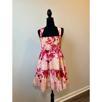 Hemant and Nandita Dali Mini Dress Pink Medium Floral Pullover Embroidered Lined