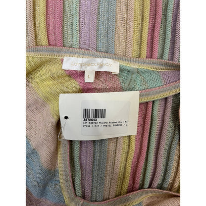 LoveShackFancy Mylene Ribbed Knit Maxi Dress Pastel Sunrise Metallic Size LG