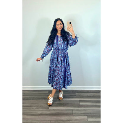Cleobella Faith Caftan Midi Dress in Delhi Block Print Large Paisley Cotton