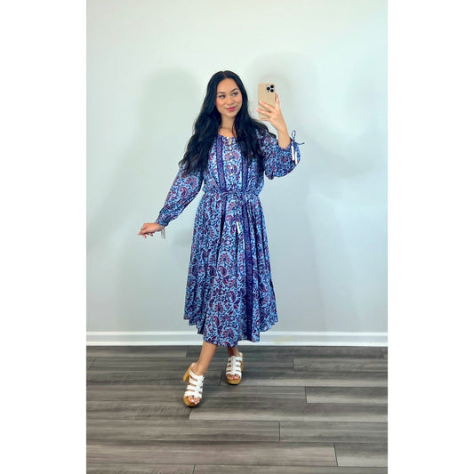 Cleobella Faith Caftan Midi Dress in Delhi Block Print Large Paisley Cotton