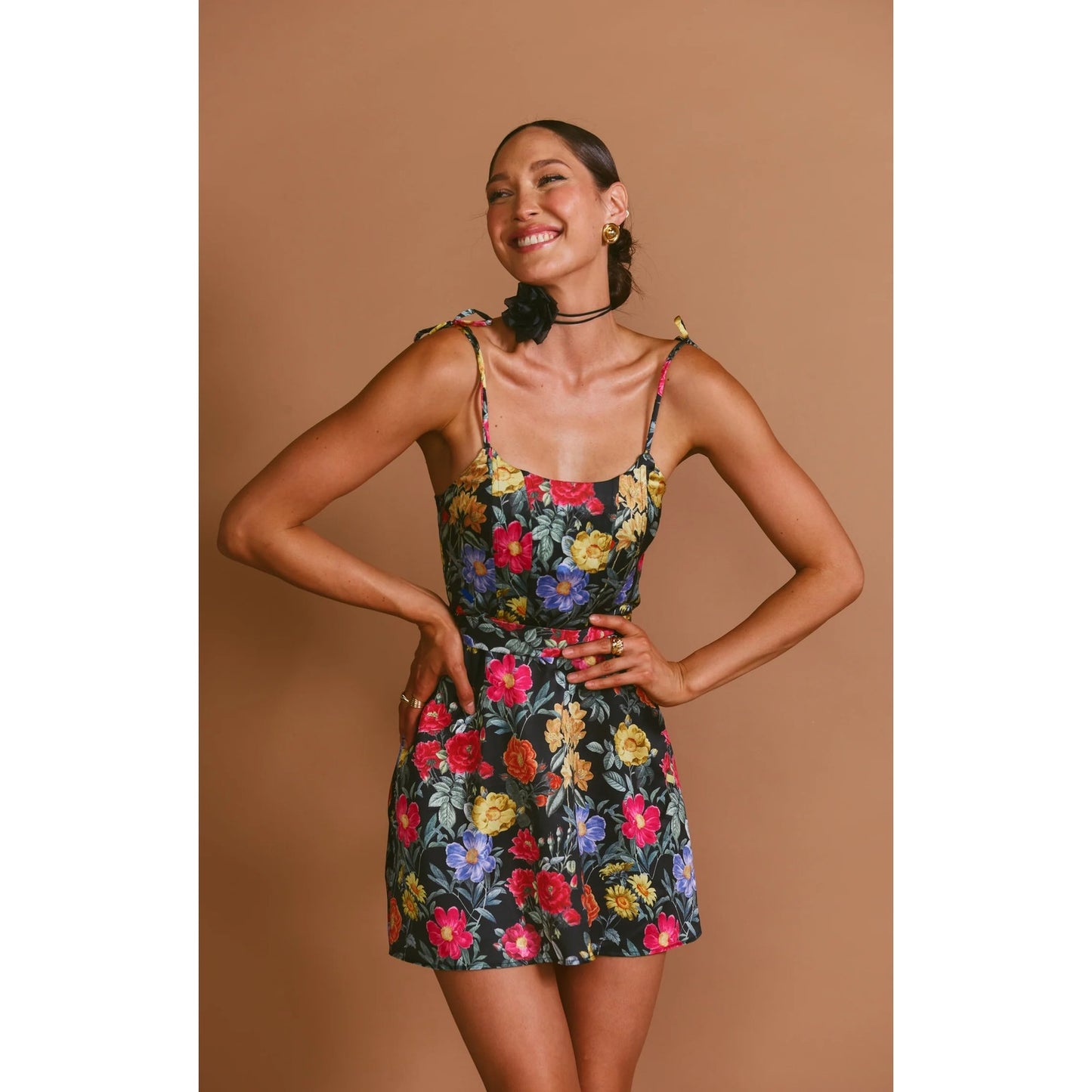 Show Me Your Mumu Juliet Mini Dress Black Floral Print Size Large