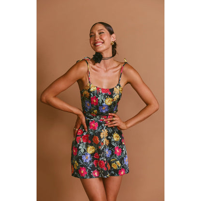 Show Me Your Mumu Juliet Mini Dress Black Floral Print Size Large