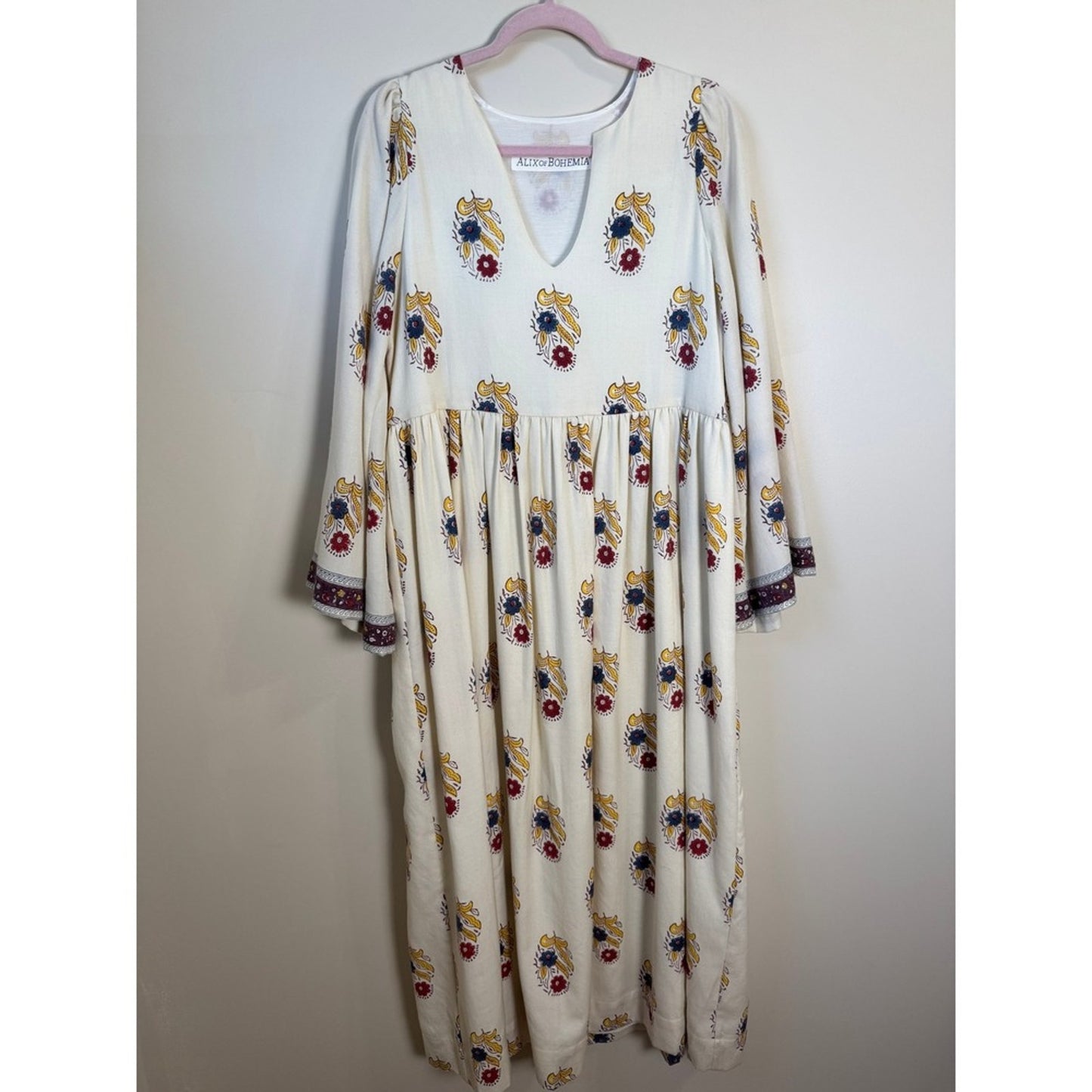 ALIX OF BOHEMIA Cream Floral Print Long Sleeve Maxi Dress Size M