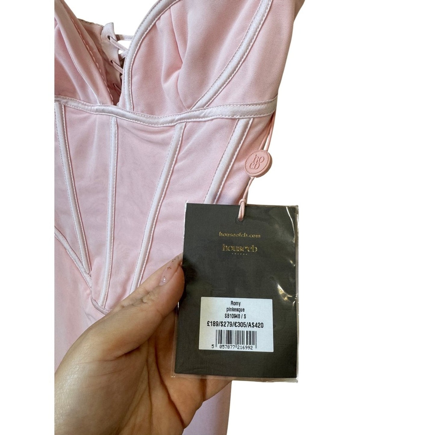 House of CB Romy Pinkesque Corset Maxi Dress Pink Lace Up SB10948 Size S NWT