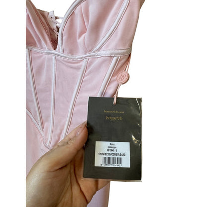 House of CB Romy Pinkesque Corset Maxi Dress Pink Lace Up SB10948 Size S NWT