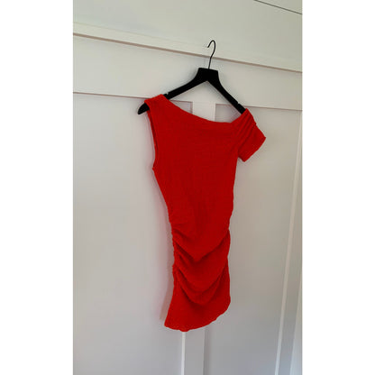 Zara Mini Dress in Red Orange Medium Textured Asymmetrical Party Cocktail Sexy