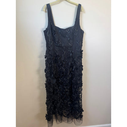 Show Me Your Mumu Black 3D Floral Applique Maxi Dress XXL Square Neck Overlay