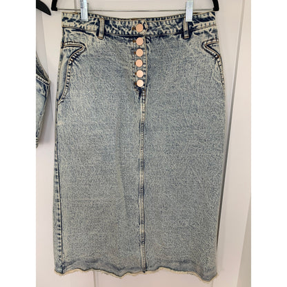 Elliatt Marion Set in Light Blue Large Denim Button Front Cropped Top Midi Skirt