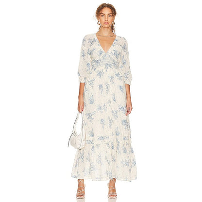 NEW Free People Golden Hour Smocked Floral Maxi in Tea Combo Size Large