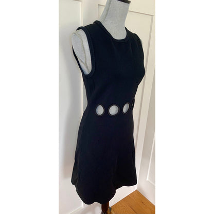 Sandro Openwork Mini Dress Noir Size 40 Cut Out Sleeveless Party Gothic Cocktail