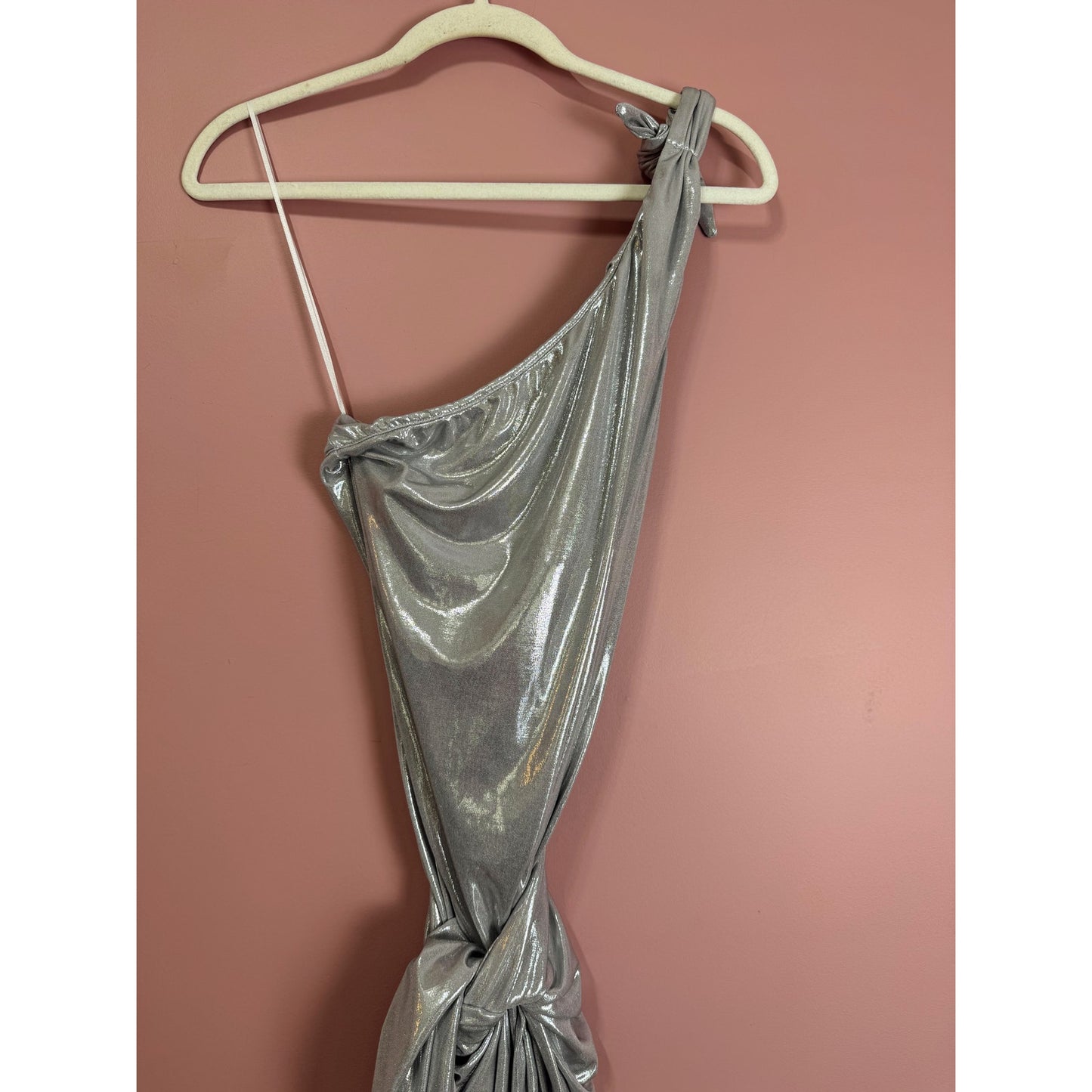 Show Me Your Mumu Genevieve One-Shoulder Wrap Mini Dress Silver Size XS