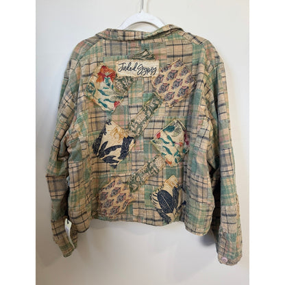 Jaded Gypsy Patchwork Plaid Floral Kimono Jacket Boho Hippie Shacket