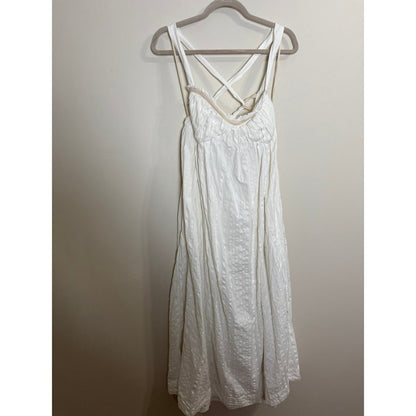 Free People White Textured Midi Dress Bohemian Open Back Tie Straps Womens Large