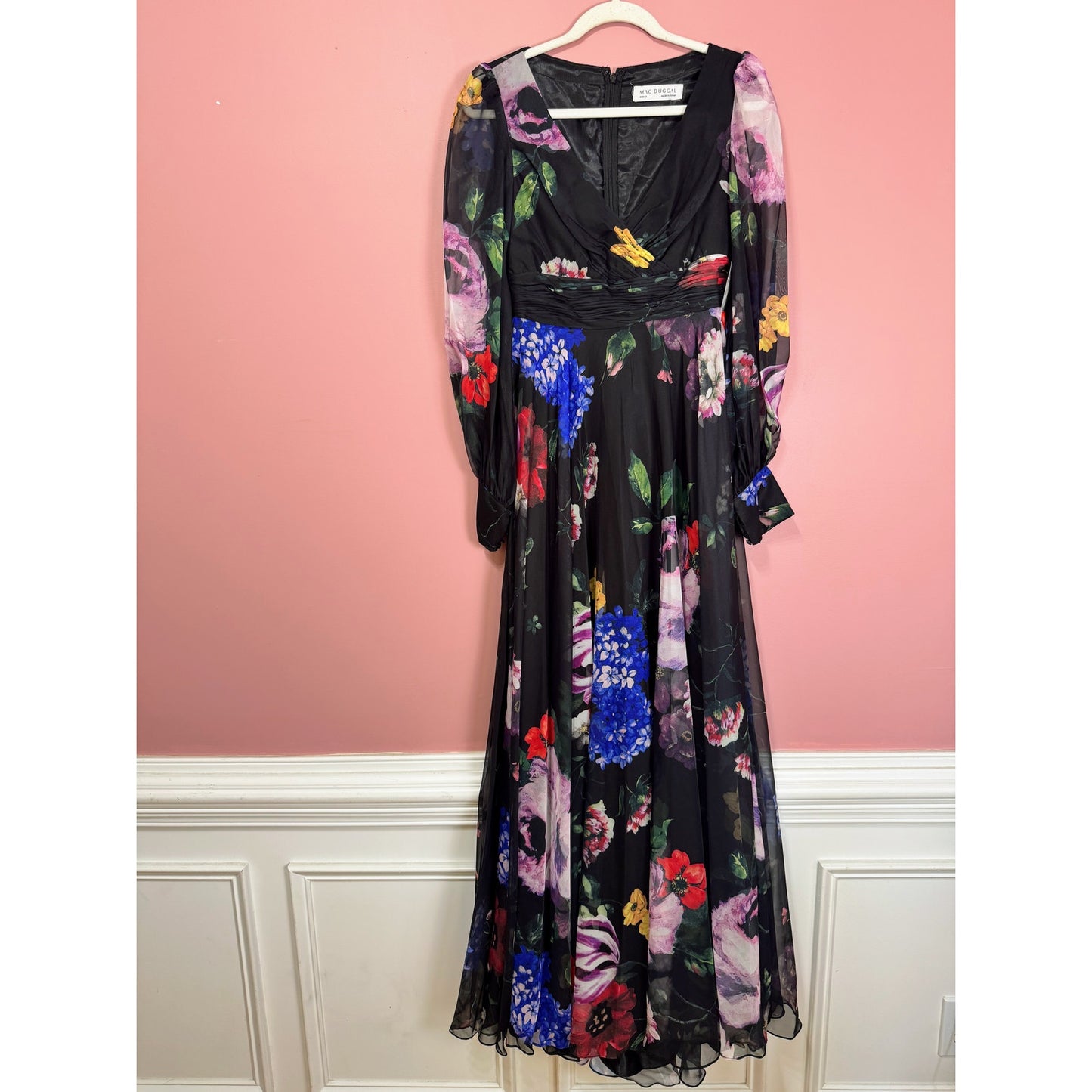 NEW NWT Mac Duggal Bishop Sleeve Floral Print Dress  STYLE 67872 Size 2