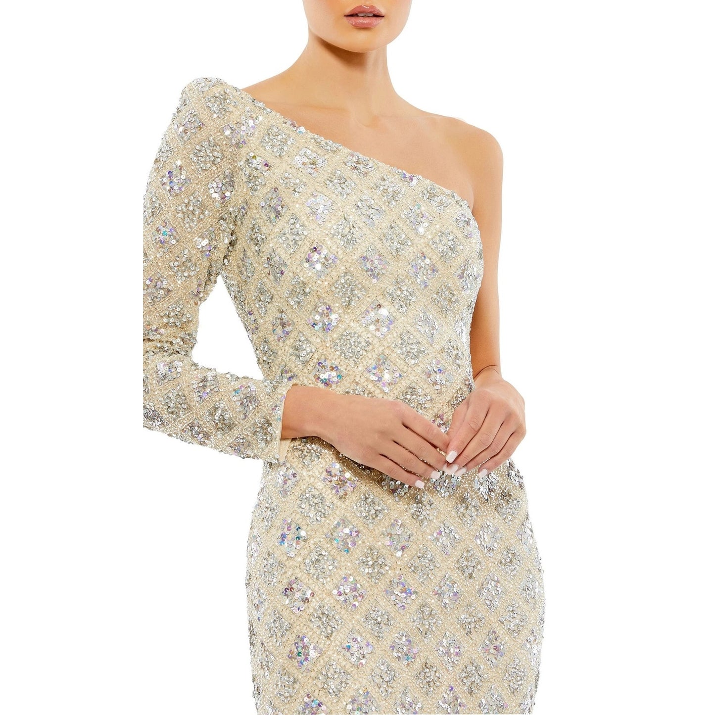Mac Duggal Embellished One Shoulder Asymmetrical Gown Size 8 STYLE 5479