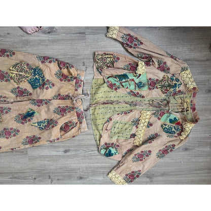 A Rare Bird Floral Patchwork Jacket and Wide Leg Pants Set Bohemian Peach