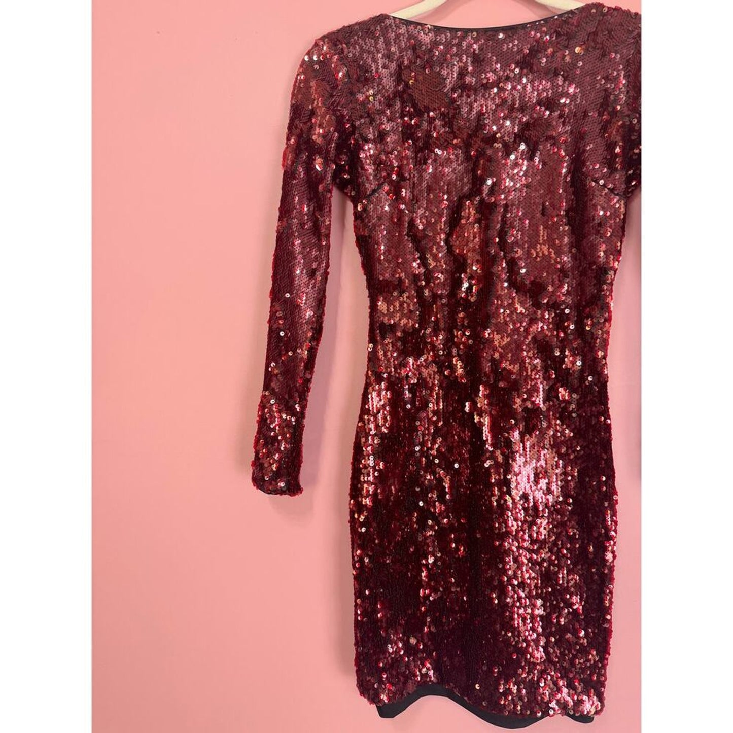 Dress The Population‎ Lola Long Sleeve Red Sequin Mini Dress Size XS