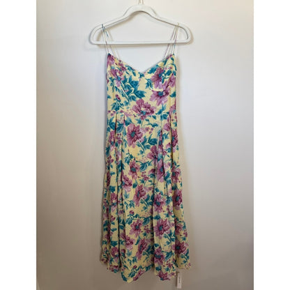 Reformation Jaelyn Floral Midi Dress Yellow Purple Smocked Back Size 10
