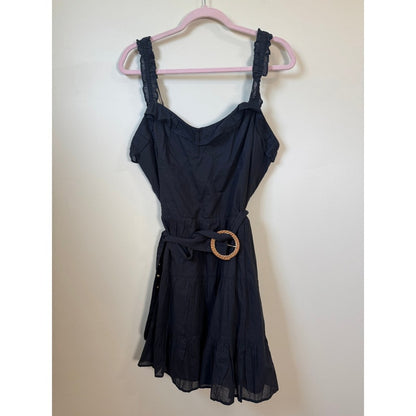 Show Me Your Mumu Black Tiered Mini Dress Ruffle Strap Woven Belt NWT