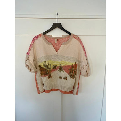 Pilcro Short Sleeve Desert Intarsia Sweater‎ Pullover Knit Size XS