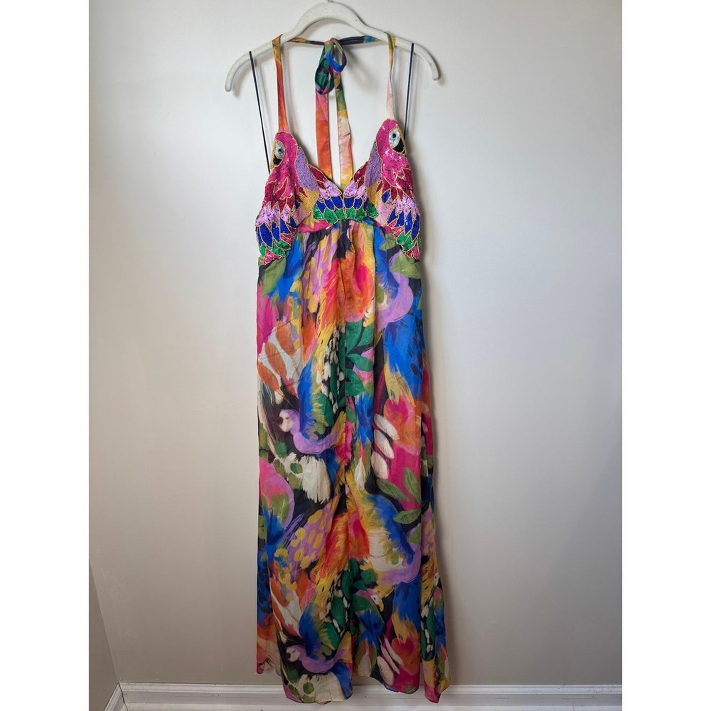 Show Me Your Mumu Womens Tropical Parrot Embroidered Halter Maxi Dress Boho