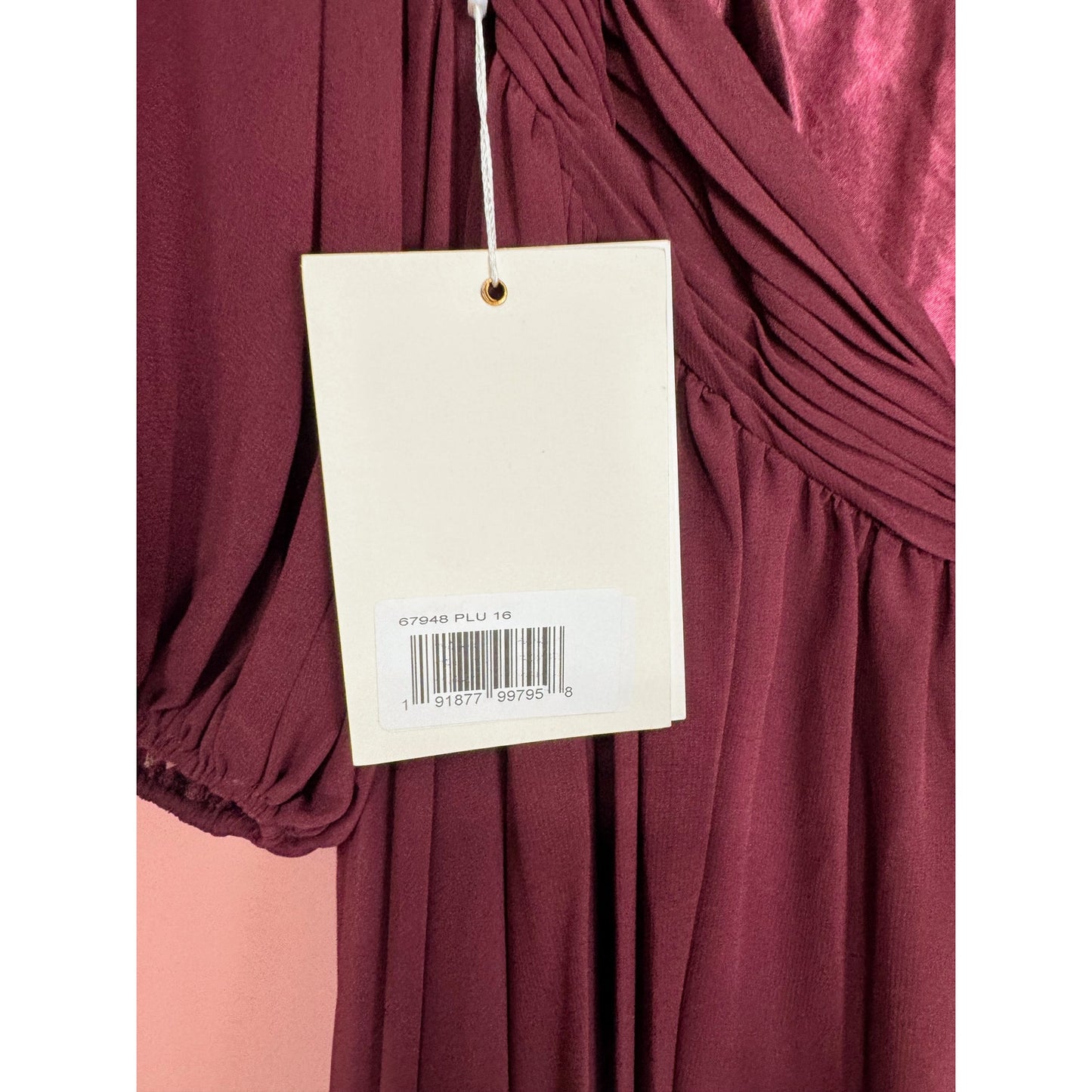 NEW NWT Mac Duggal Pleated Cut Out Long Sleeve Lace Up Tiered Gown STYLE 67948 Size 16 Plum