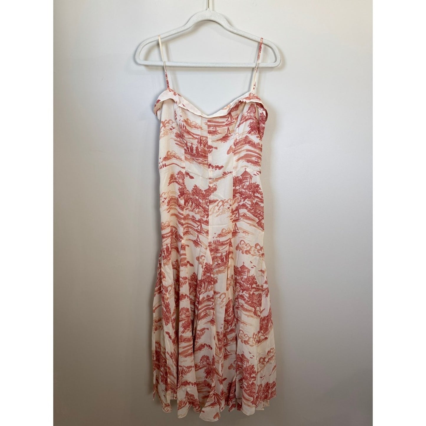 Reformation Fredo Print Sleeveless Midi Dress Red Cream Backless Button Detail
