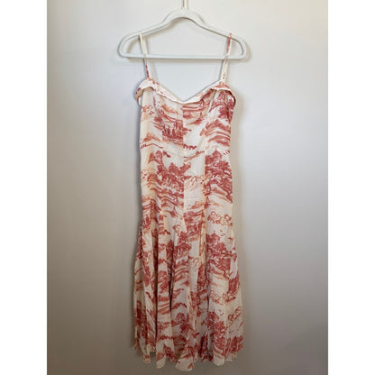 Reformation Fredo Print Sleeveless Midi Dress Red Cream Backless Button Detail