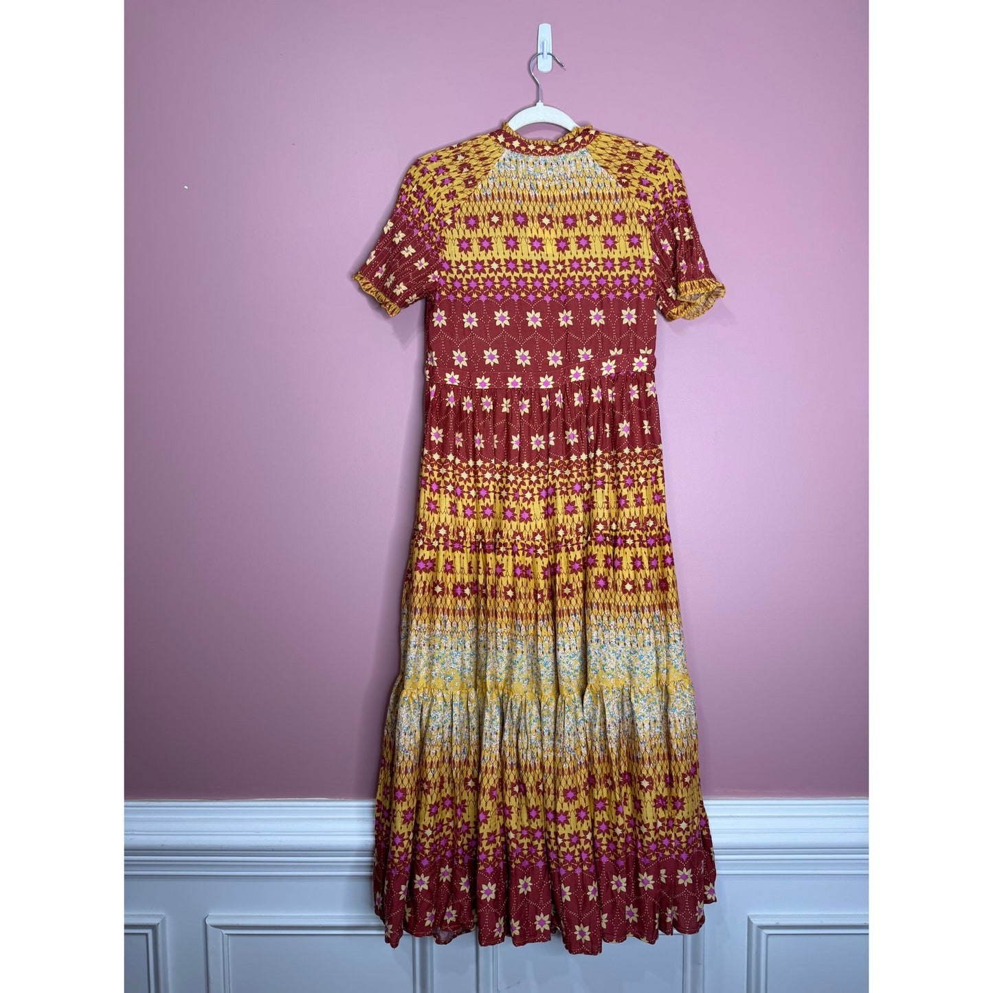 Free People Rare Feeling Maxi Dress in Multi Size XS Short Sleeve V-Neck Lined
