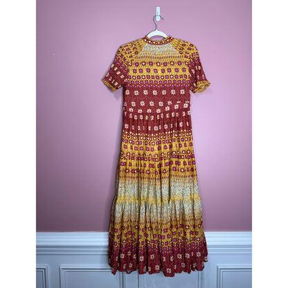 Free People Rare Feeling Maxi Dress in Multi Size XS Short Sleeve V-Neck Lined