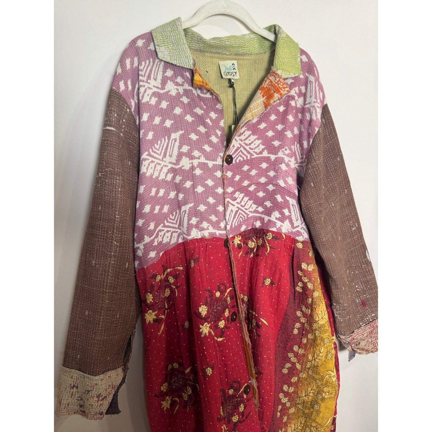 JADED GYPSY Patchwork Kantha Quilted Duster Coat Kimono Boho Festival