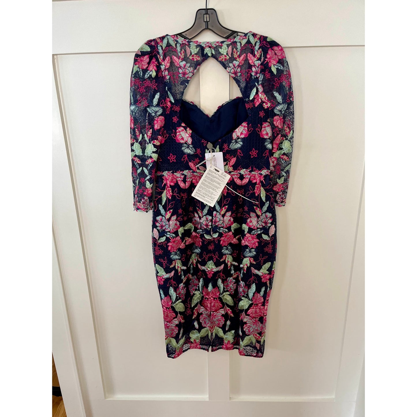 Marchesa Notte Embroidered Sheath Floral Dress Navy/Pink Size 6