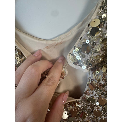 Show Me Your Mumu Gold Sequin Mini Dress Long Sleeve Keyhole Back Medium