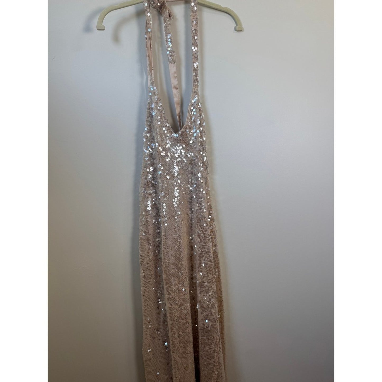 Show Me Your Mumu Sequin Maxi Dress Champagne Gold Halter Slit Gown Small