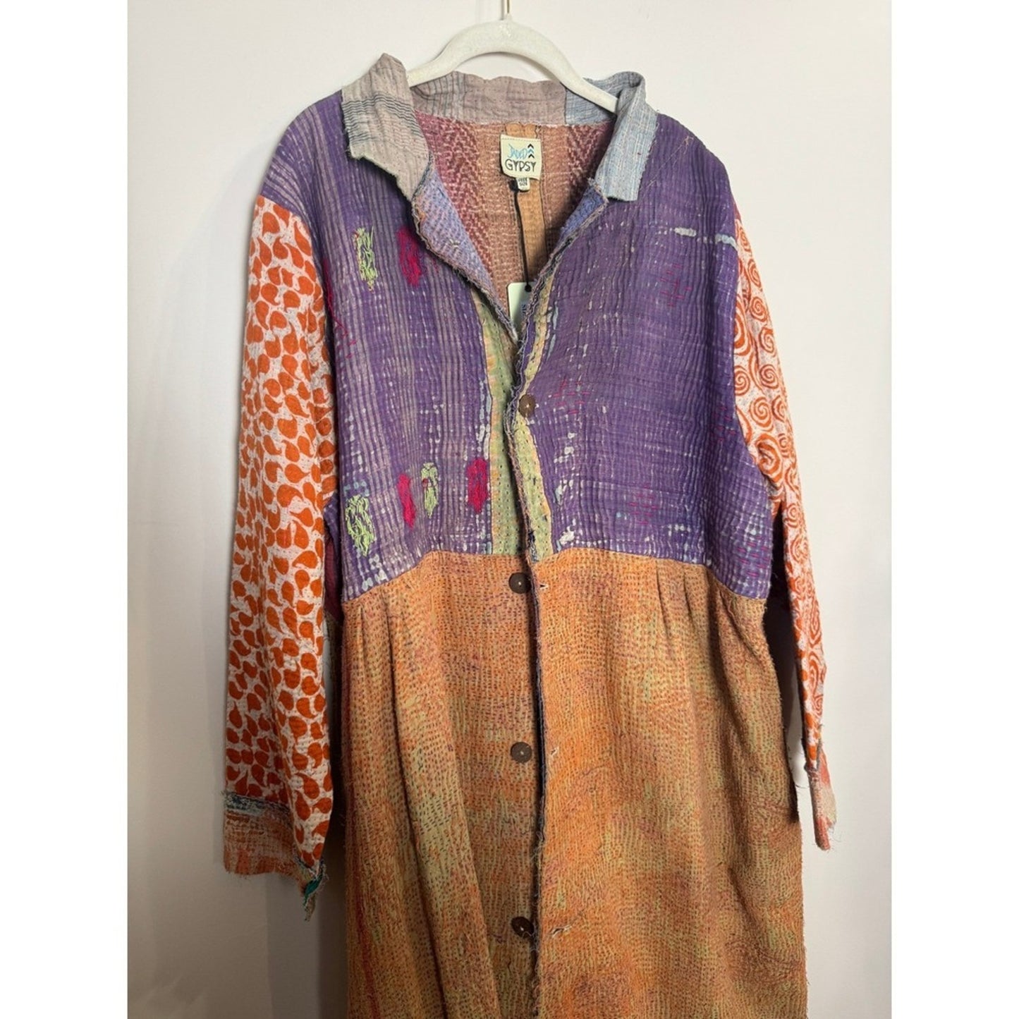 Jaded Gypsy Kantha Boho Patchwork Long Duster Coat Jacket One Size