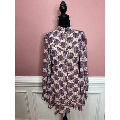 For Love & Lemons Clover Mini Dress in Lilac Print Small Long Sleeve‎ Backless