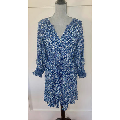 Rails Eliza Mini Dress in Ice Chrysanthemum Large Floral Pullover 3/4 Sleeve
