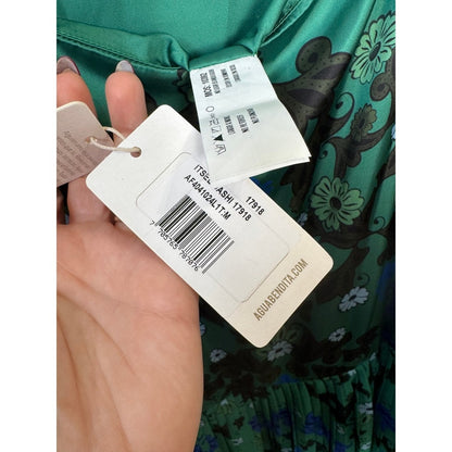 Agua Bendita Pleated Floral Maxi Dress Spaghetti Strap Green Blue M