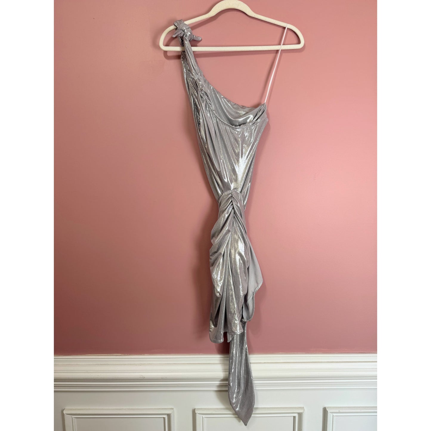 Show Me Your Mumu Genevieve One-Shoulder Wrap Mini Dress Silver Size XS