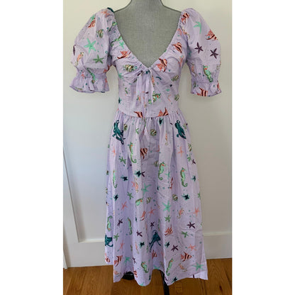 Hill House The Ophelia Midi Dress in Sea Creatures Medium Short Sleeve V-Neck