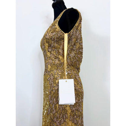 Mac‎ Duggal Gold Sequin Slit Gown Size 2