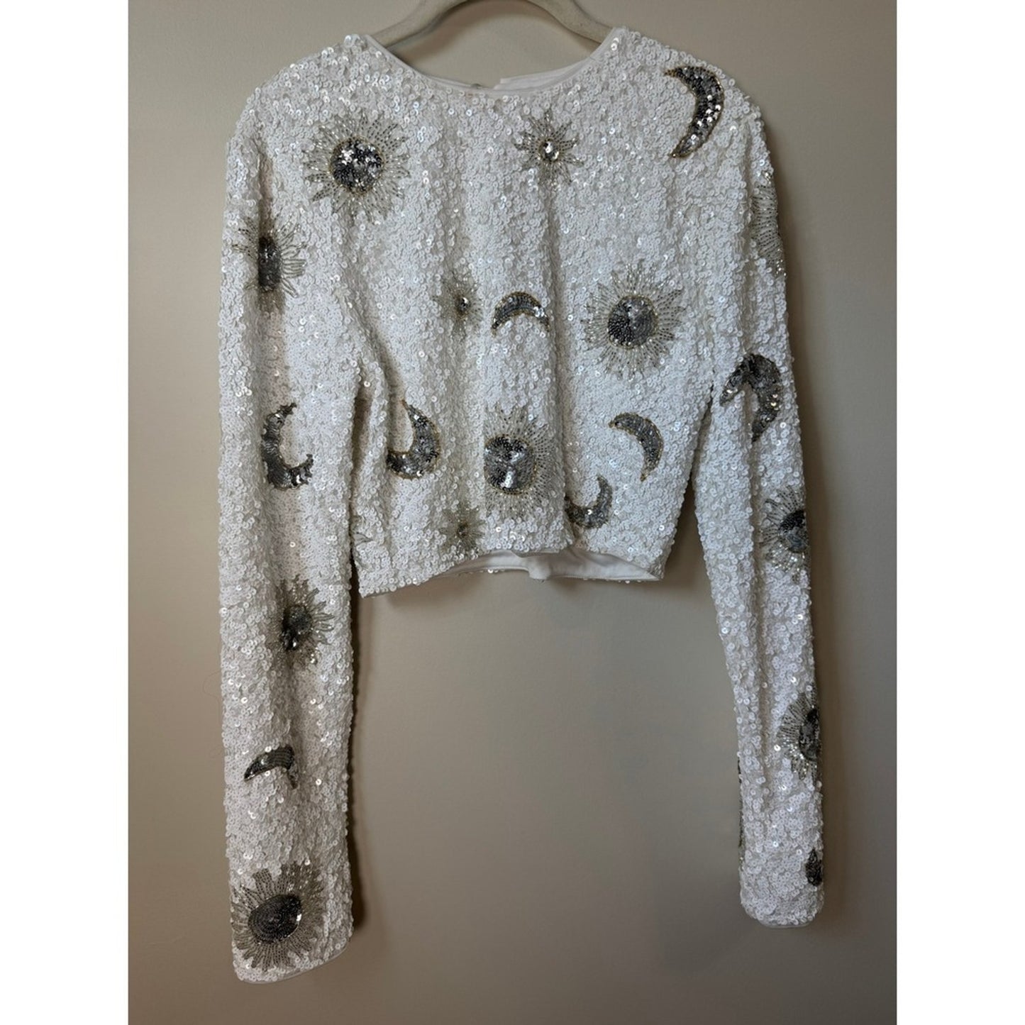 Show Me Your Mumu Sequin Celestial Sun Moon Crop Top White Silver Large Party