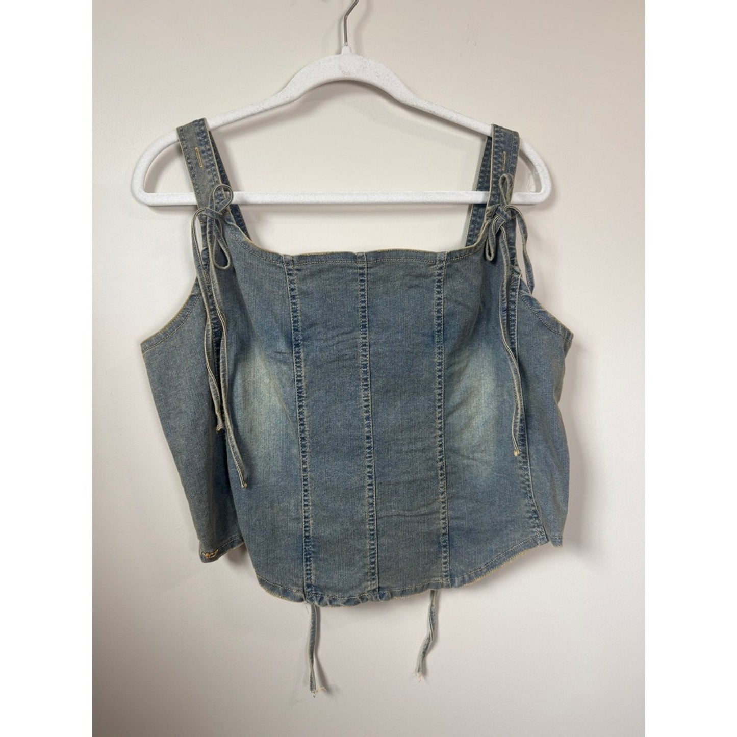 Jaded GypsyBlue Denim Corset Top Lace Up Back Tie Shoulder Straps  Bodice Boho