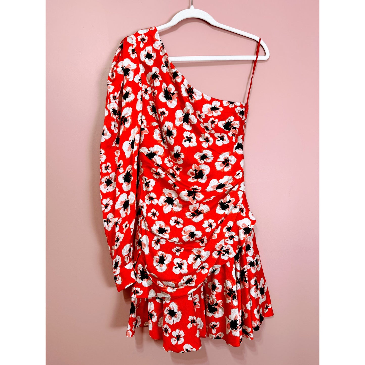 Borgo De Nor Christina Floral One-Sleeve Side Ruched Mini Dress Size 6/XS