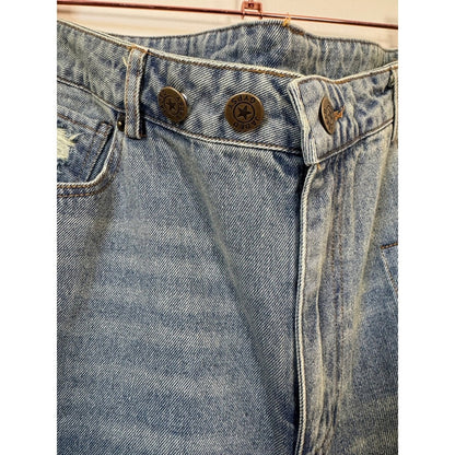 Jaded Gypsy Distressed Patchwork Relaxed Fit Jeans Light Wash Blue O/S NWT