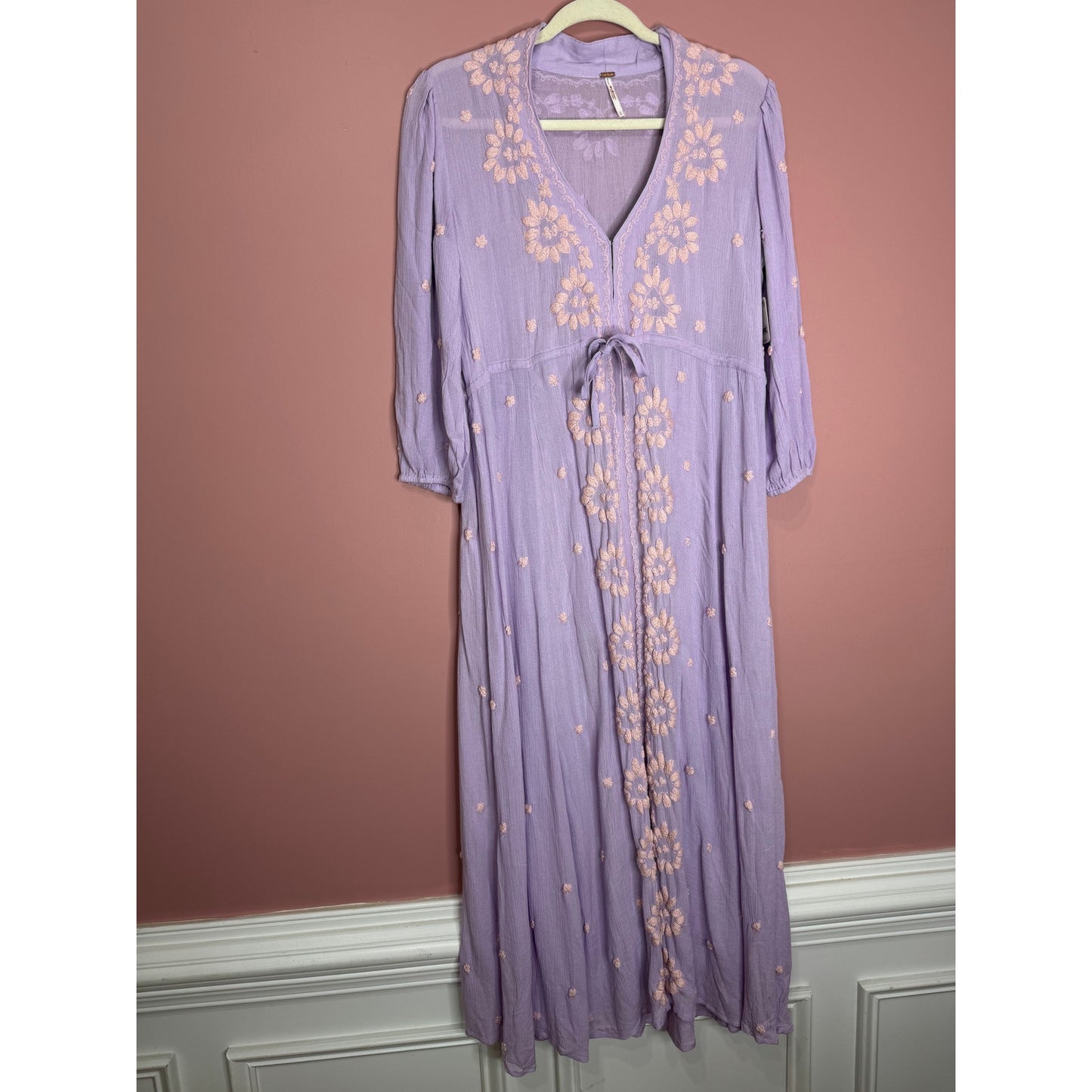 Free People Fable Maxi Dress in Lilac Blossom Combo Small Floral Embroidered